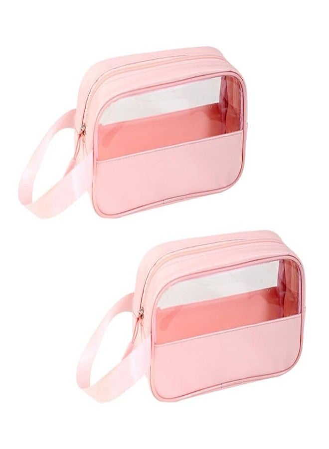 KUNFAIT Small Makeup Pouch Toiletry Travel Bag - Portable Transparent Cosmetic Organizer Waterproof Zipper Pouch for Women Girls & Men Mini Travel Case for Purse & Handbag (2, Pink) - Image 1